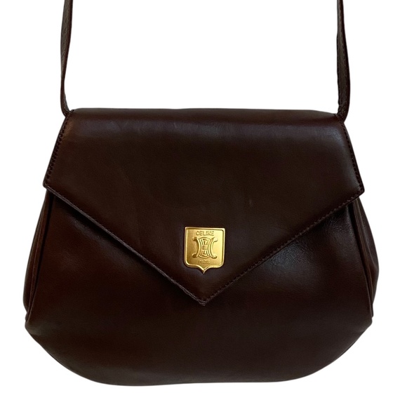 CELINE w/ COA Burgundy Triomphe Leather Shoulder/Crossbody Bag Vintage Authentic - Picture 1 of 15